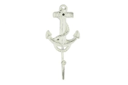 Whitewashed Cast Iron Anchor Hook 7""