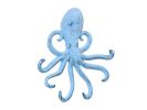 Rustic Dark Blue Whitewashed Cast Iron Wall Mounted Decorative Octopus Hooks 7&quot;