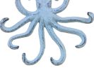 Rustic Dark Blue Whitewashed Cast Iron Wall Mounted Decorative Octopus Hooks 7&quot;