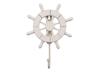 White Decorative Ship Wheel with Hook 8&quot;